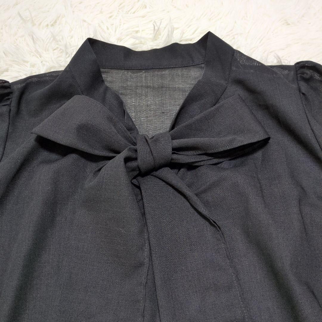 美品【アナイ】ANAYI 黒 ボウタイブラウス 38(M) 透け感 日本製