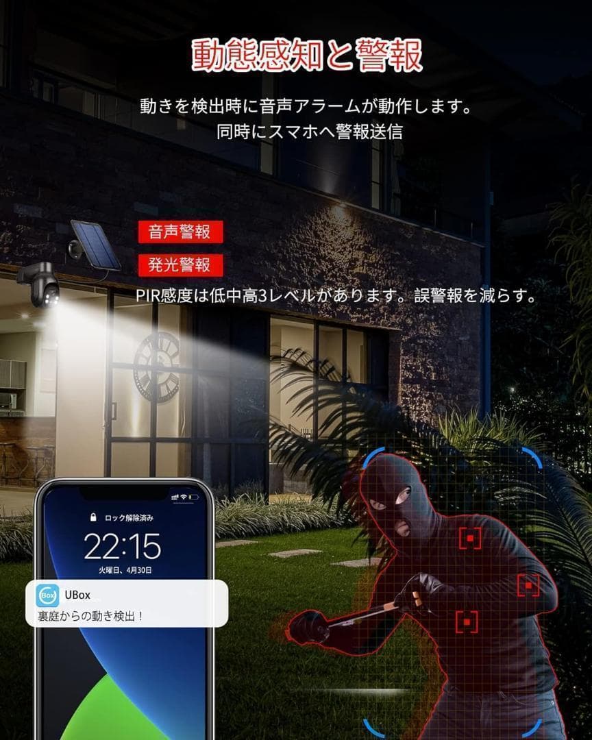 ⭐大特価⭐ 防犯カメラ 屋外 ソーラー 人感センサー 全方位撮影 2K ズーム