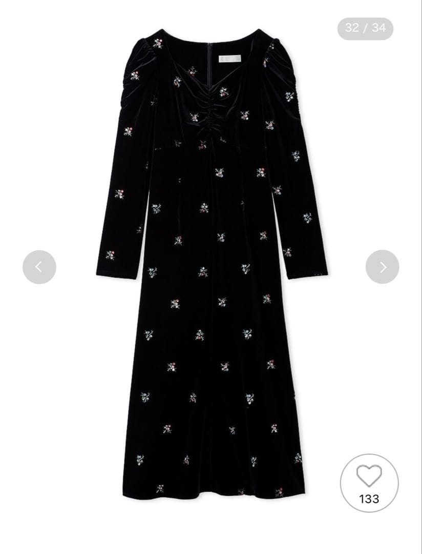 完売CELFORD ♡花柄刺繍 ベロアワンピ黒36