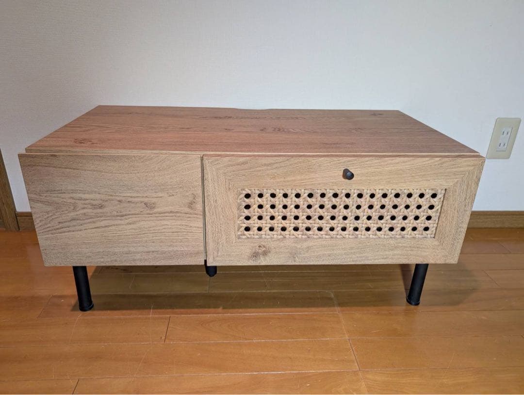 ■送料込■LOWYA ラタン調 木製テレビボード TV台 ラック机ローデスク収納