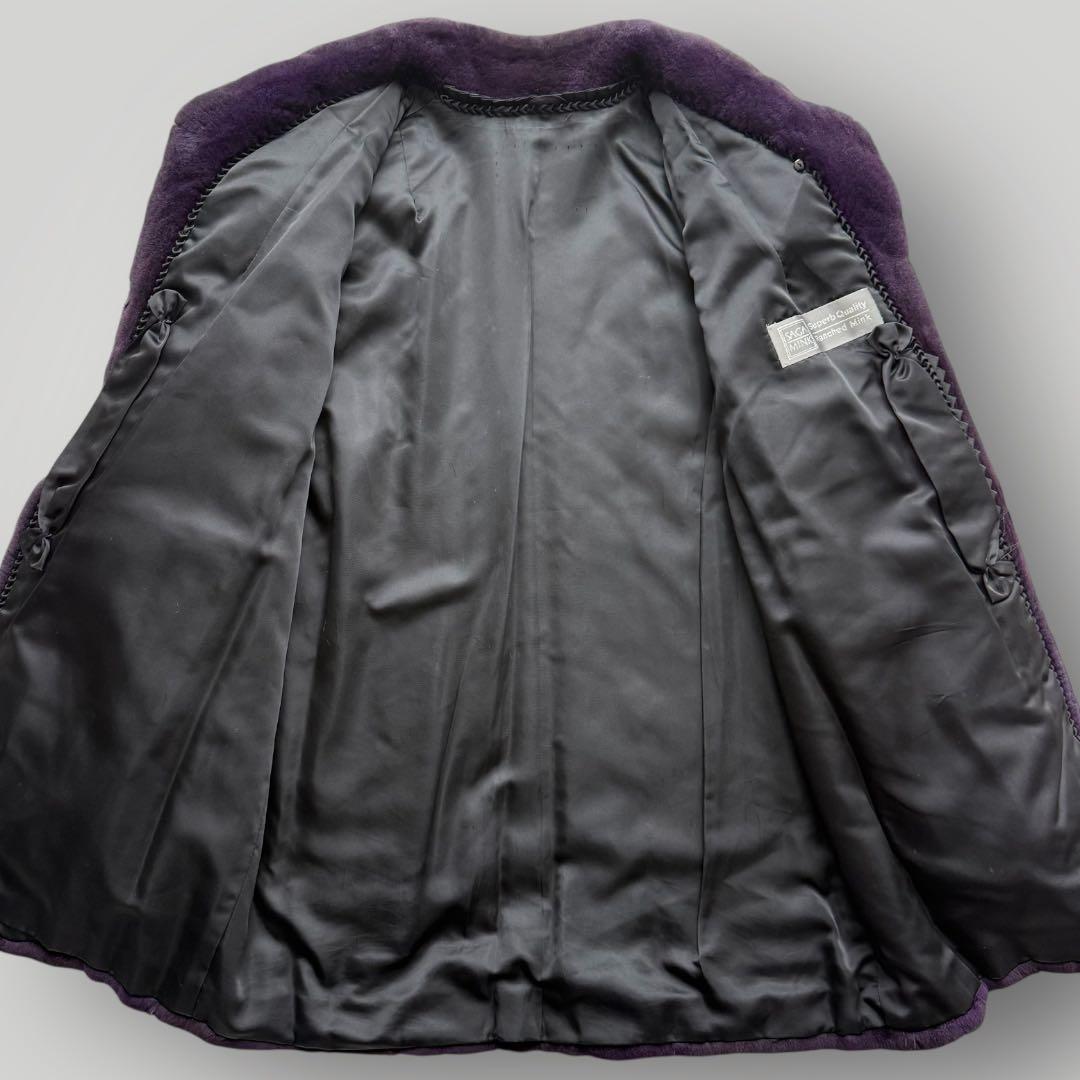 本毛皮☆サガミンク シェアードミンク 銀サガ ふかふか◎ パープル フリーサイズ