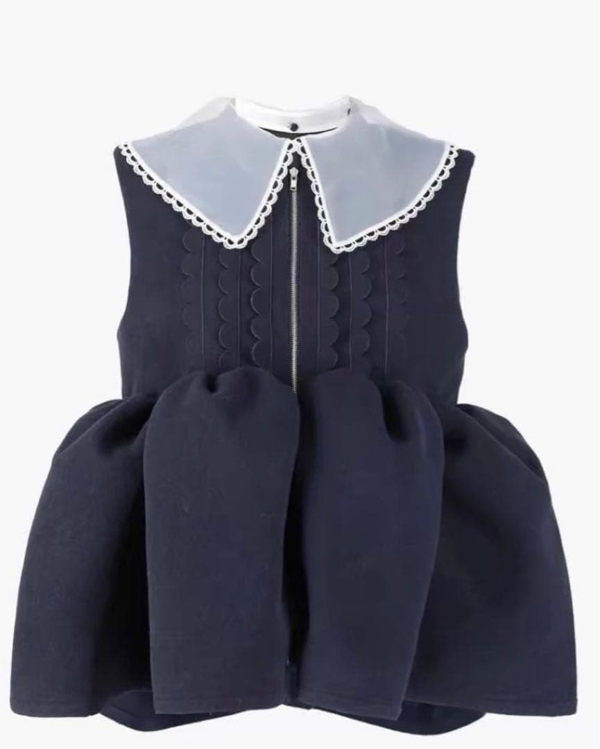 ネイビー フリル付き襟 ベスト