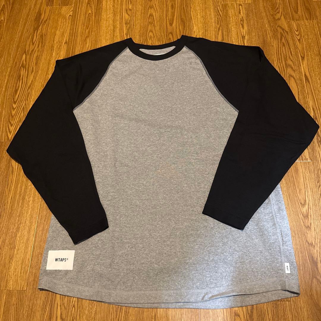 WTAPS ラグランスリーブ長袖Tシャツ グレー/ブラック Lsize