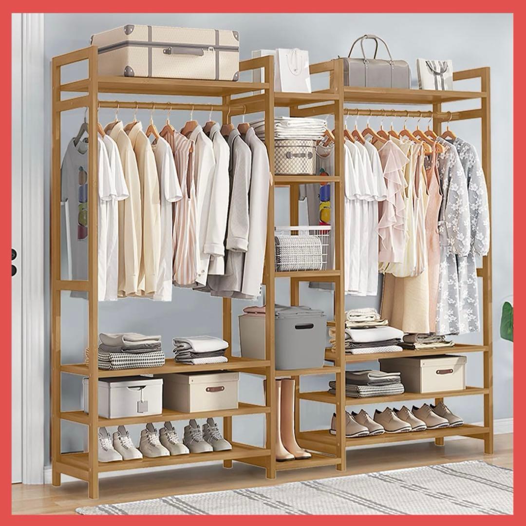 ✨セール中✨ ハンガーラック 天然竹製 衣類収納棚 洋服ラック