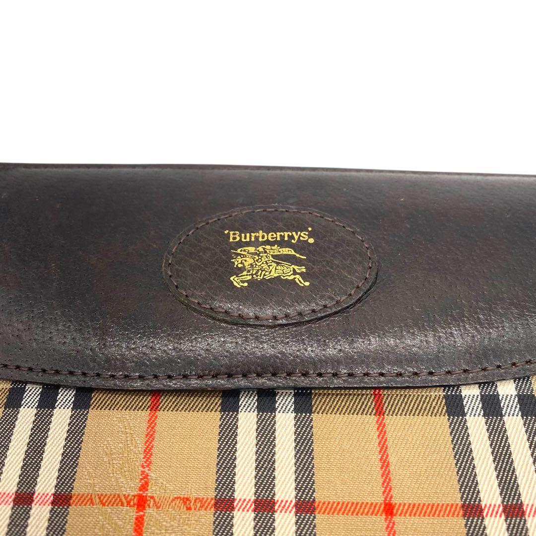 【美品】バーバリー クラッチバッグ ノバチェック キャンバス レザー ブラウン