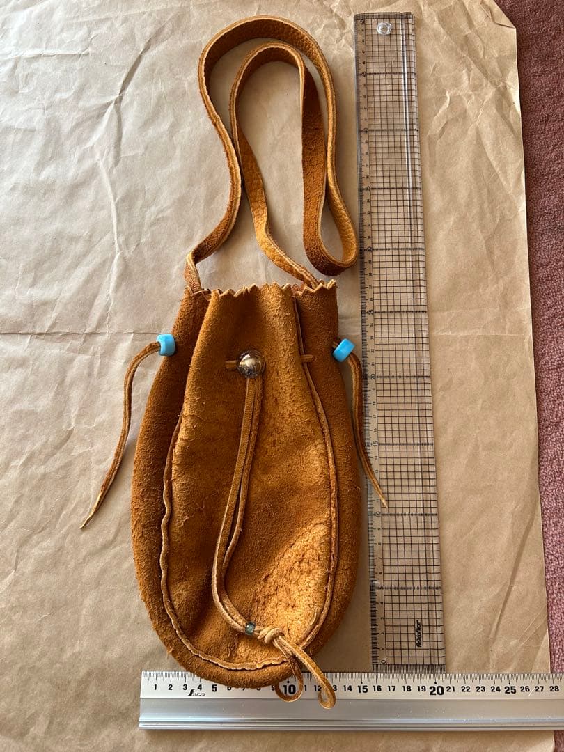 ディアスキン巾着　キャメル　スエード