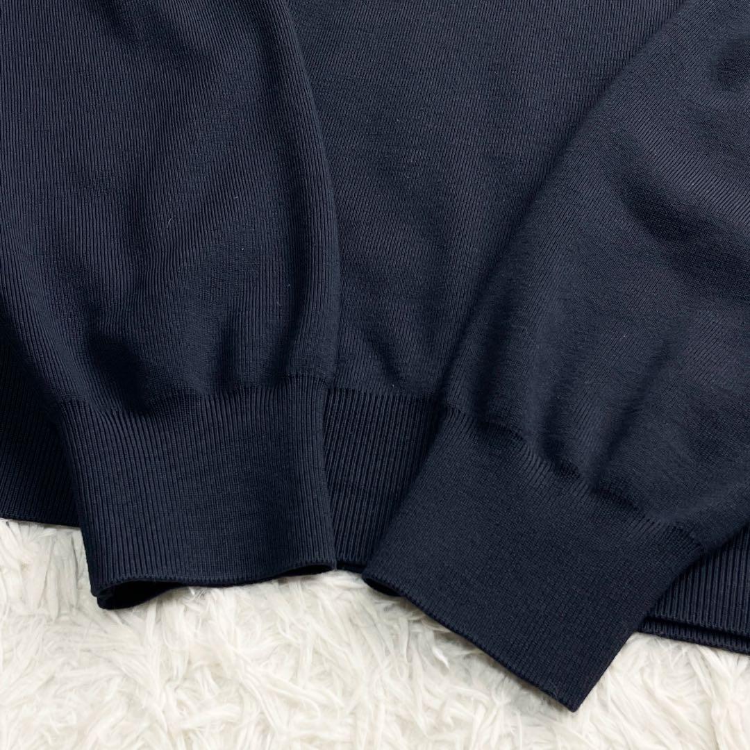 美品 希少 XLサイズ Berluti レザー ロゴパッチ ニット ネイビー