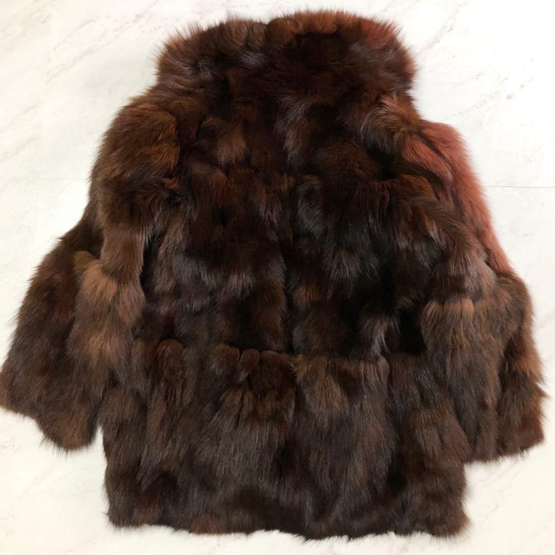 希少✨染めフォックス 本毛皮 リアルファーコート ボリューム◎ ブラウン系