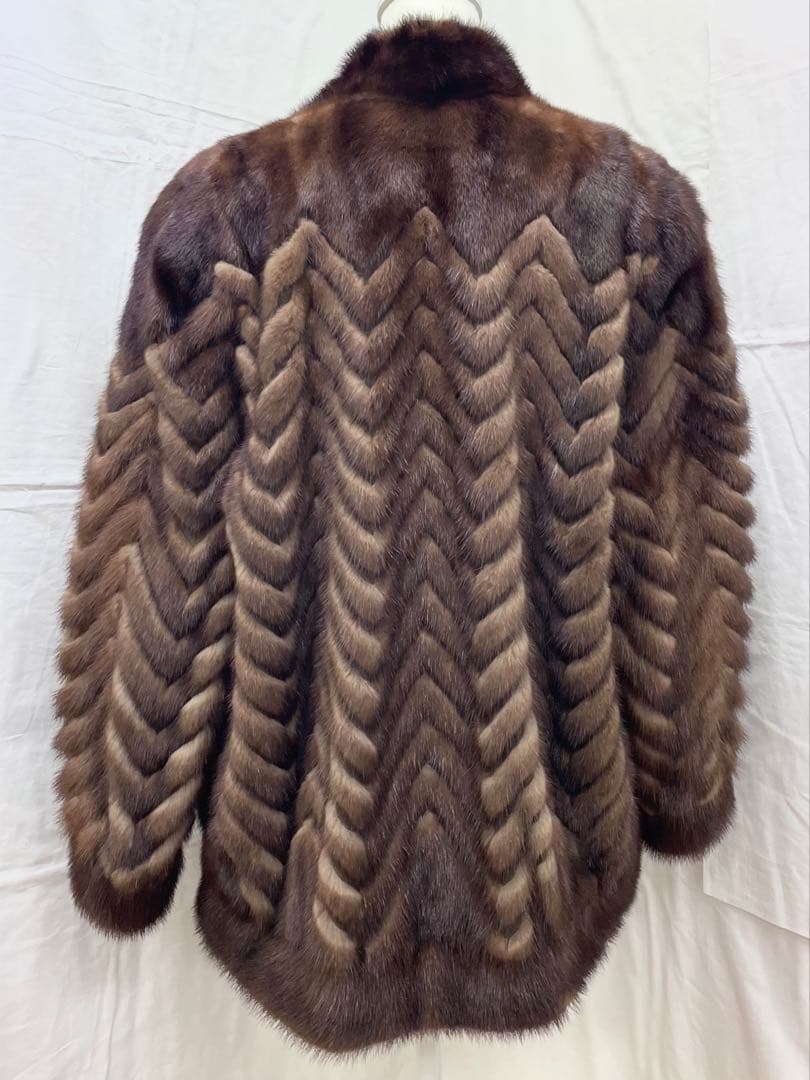 【S】ミンク ファー 毛皮 コート ブラウン ミドル丈