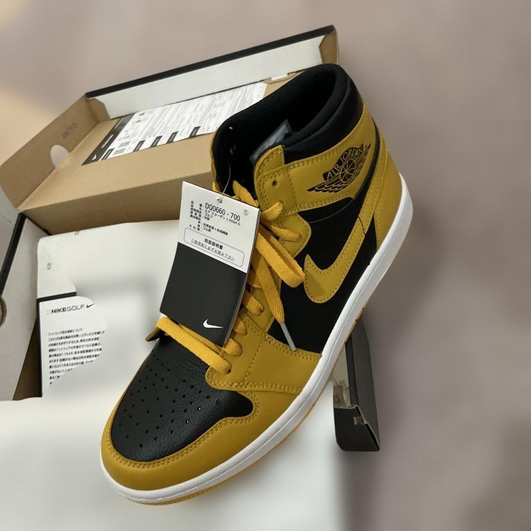 nikeエアジョーダン1ハイカットゴルフシューズ、イエロー/ブラック