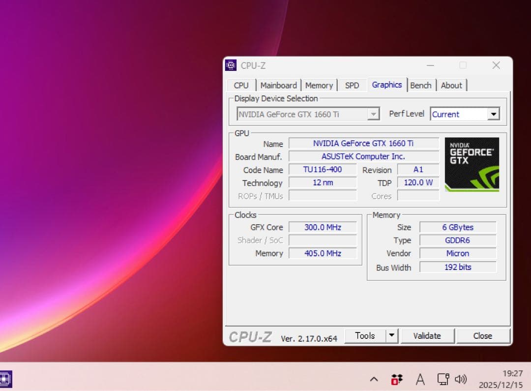 グラフィックボード・グラボ・ビデオカード ASUS GTX 1660ti 6GB