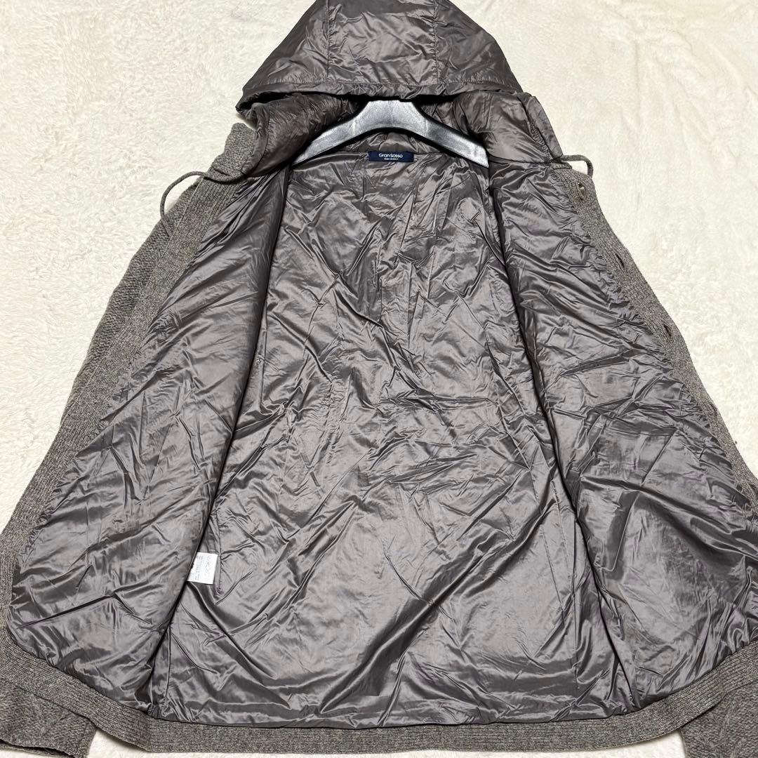 美品 グランサッソ ニット フード 胡桃ボタン ブルゾン グレー 48/L