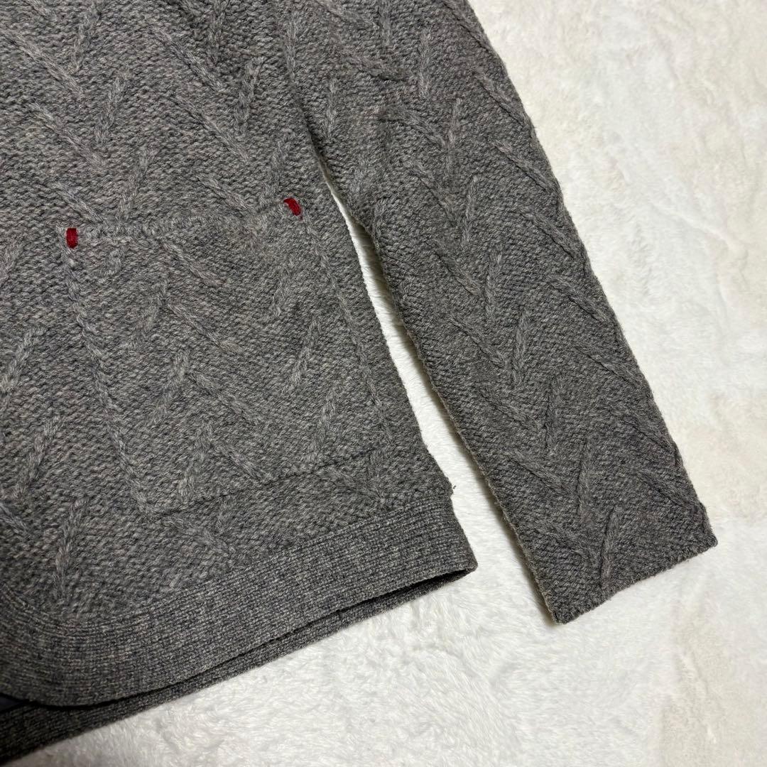 美品 グランサッソ ニット フード 胡桃ボタン ブルゾン グレー 48/L