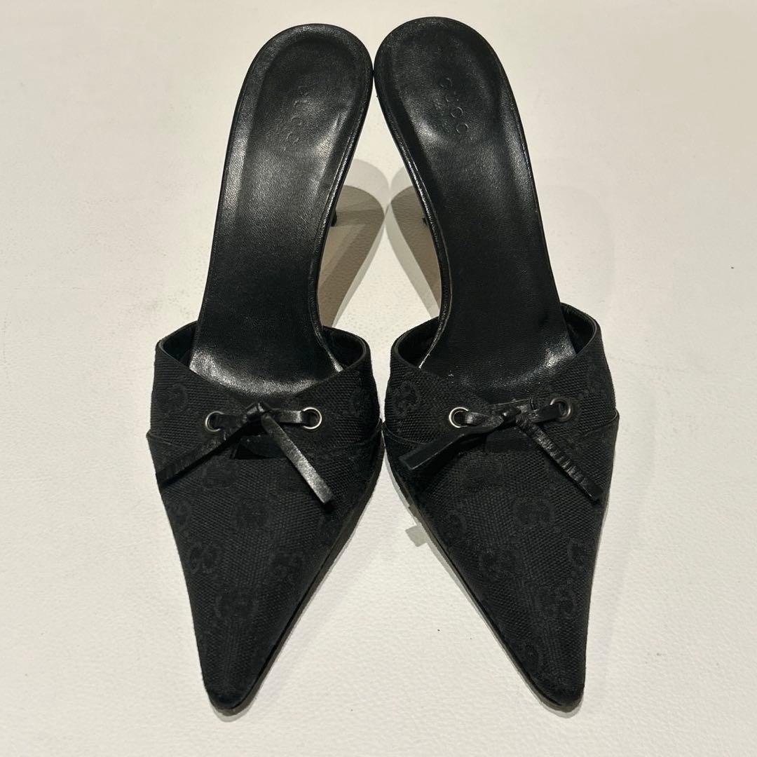 GUCCI グッチ GGキャンバス ミュール ブラック 39 リボン