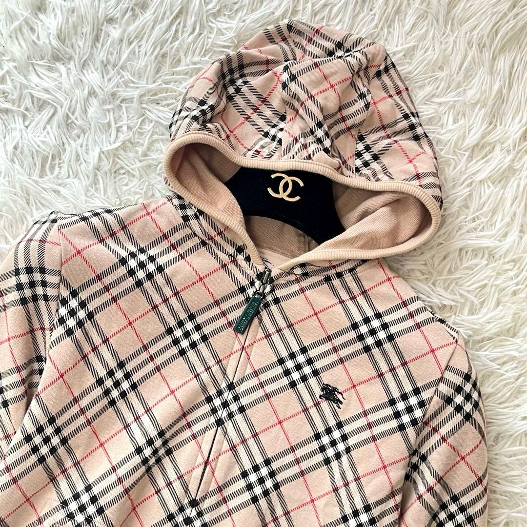 バーバリーブルーレーベル ジップアップパーカー ノバチェック ホース刺繍 38