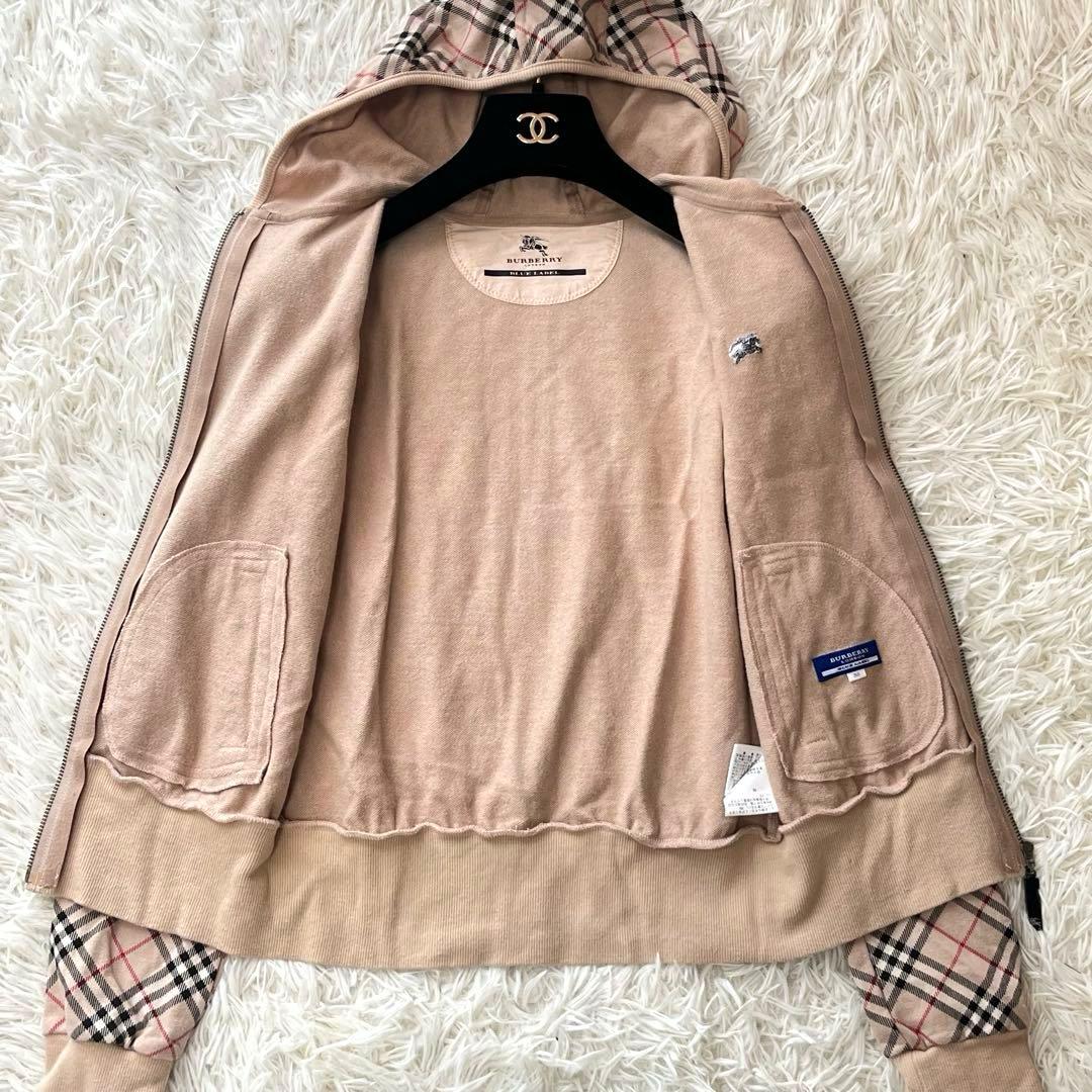 バーバリーブルーレーベル ジップアップパーカー ノバチェック ホース刺繍 38