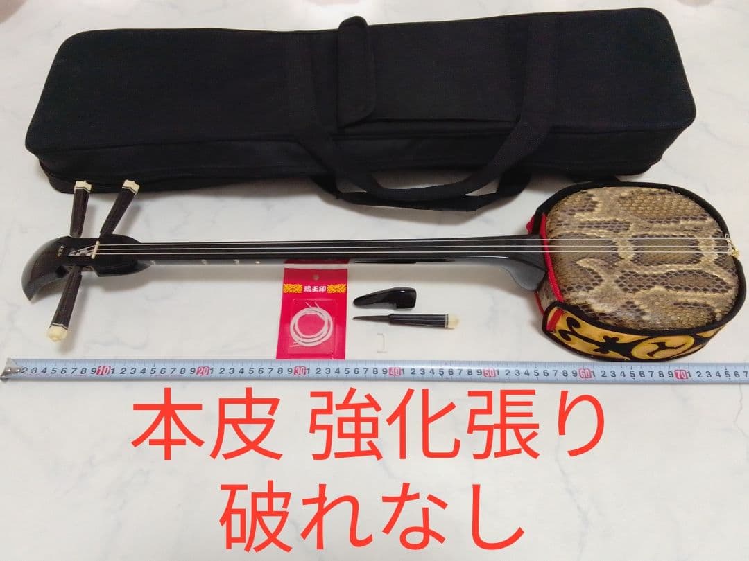 沖縄三線 本皮 強化張り 蛇皮 バッグ付 琉球 和楽器 本体