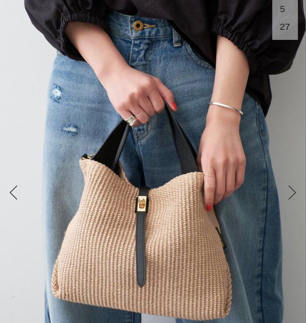 【新品未使用タグ付き　VIOLAd'ORO】ラフィア調2WAYトートバッグ