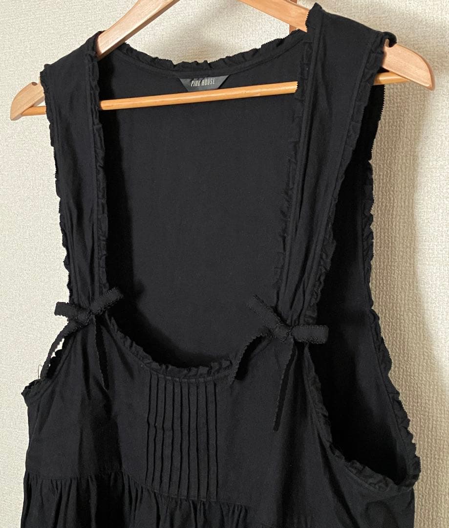 ピンクハウス 黒 フランネルジャンパースカート ワンピース ピンタック