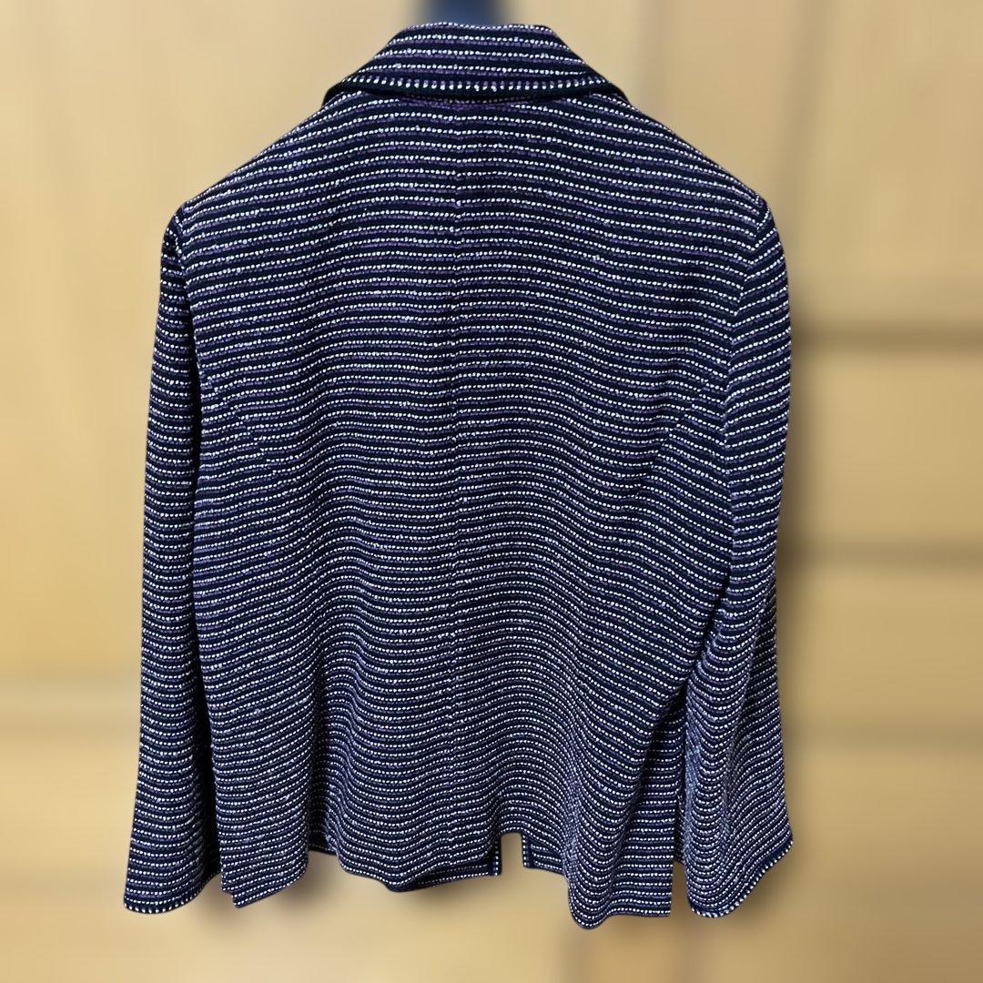 Leilian ネイビー/ホワイト ストライプ テーラードジャケット