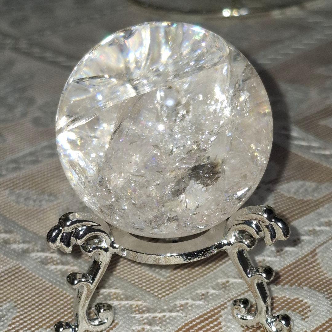 天然石✨️ピンクアゼツライト　スフィア✨️虹ギラギラ台座付き