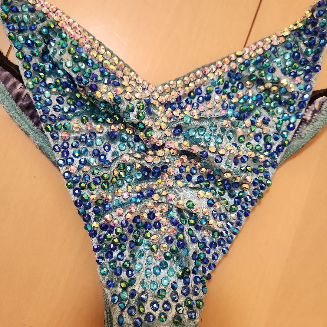 コンテスト用ビキニ　jbbf 青色系 アクセサリー付