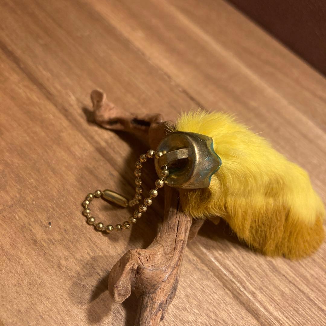 USA製 ビンテージラビットフットキーチェーン ラッキーチャーム　アメリカ　黄染