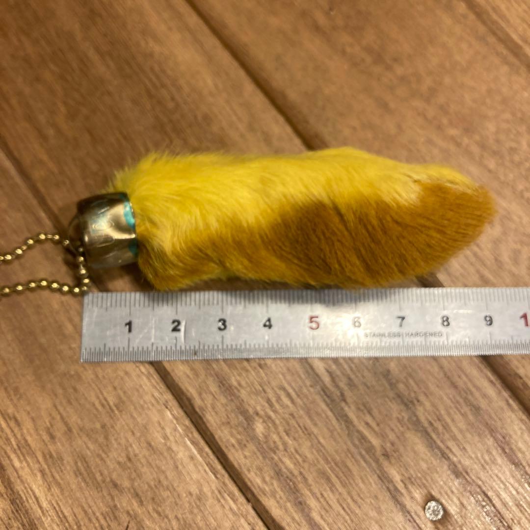 USA製 ビンテージラビットフットキーチェーン ラッキーチャーム　アメリカ　黄染