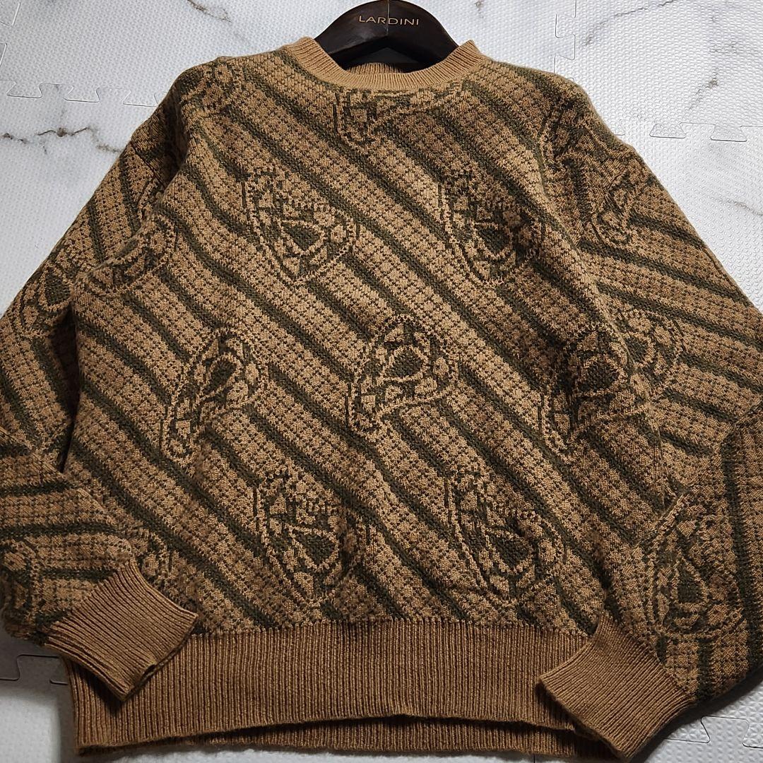 超希少✨XL相当 ジョルジオアルマーニ ニット 総柄 総キャメル ジャガード