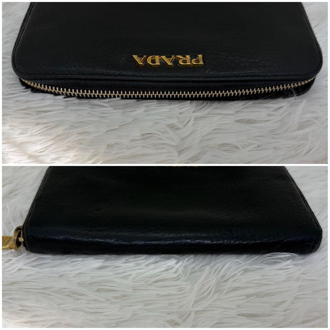 希少✨️プラダ 長財布 ラウンドファスナー シボ革 ブラック ゴールド金具