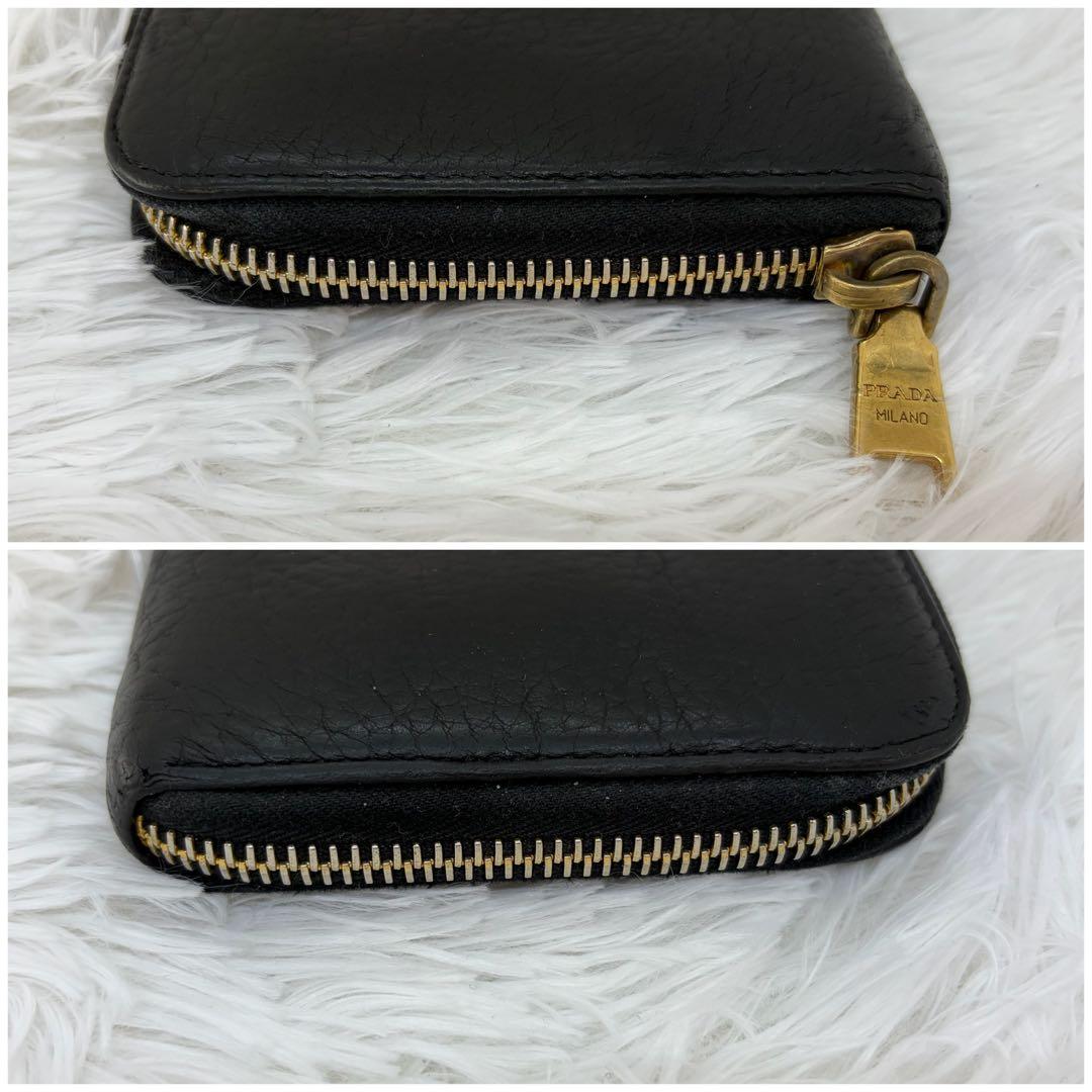 希少✨️プラダ 長財布 ラウンドファスナー シボ革 ブラック ゴールド金具