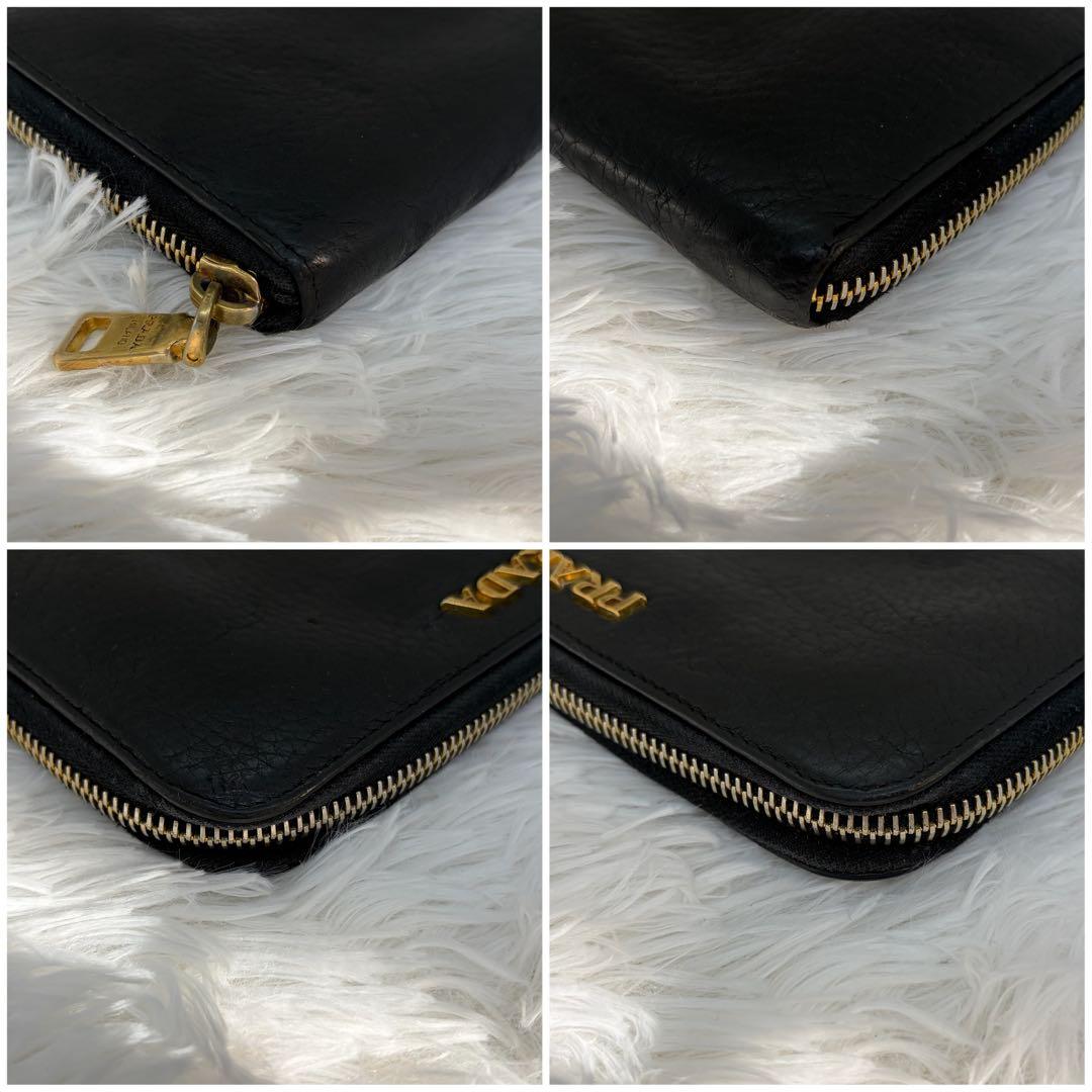 希少✨️プラダ 長財布 ラウンドファスナー シボ革 ブラック ゴールド金具