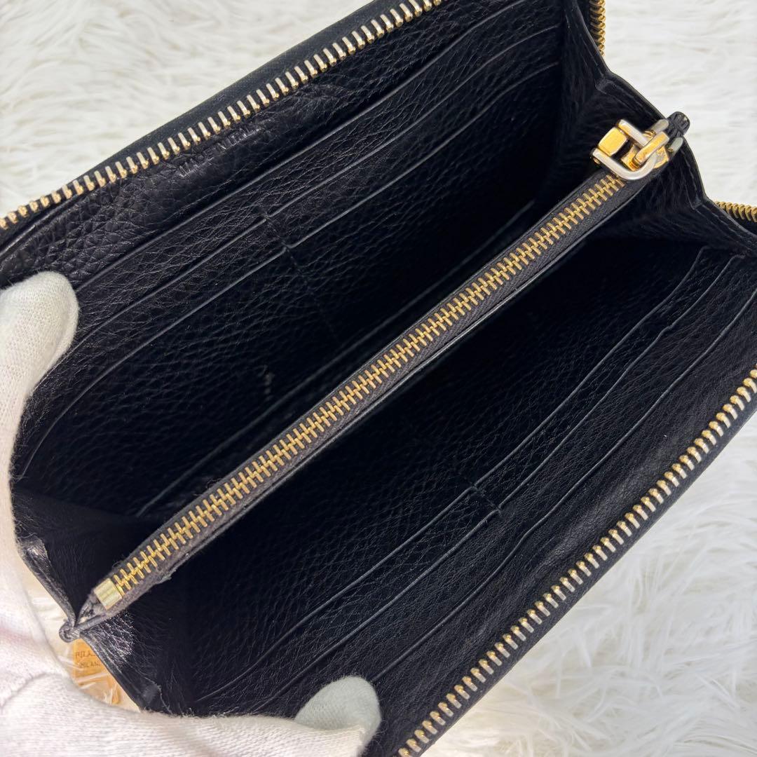 希少✨️プラダ 長財布 ラウンドファスナー シボ革 ブラック ゴールド金具