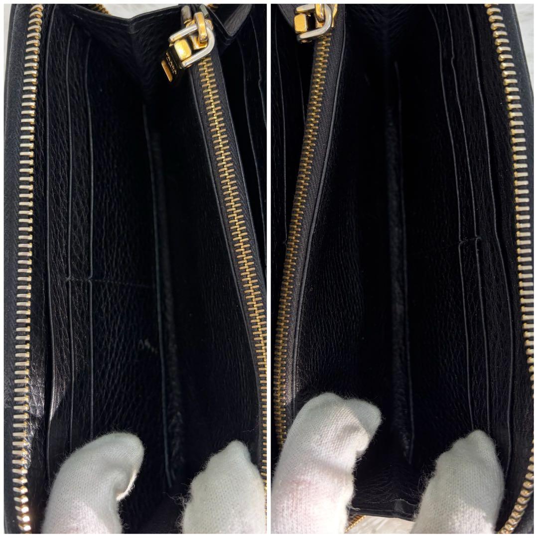 希少✨️プラダ 長財布 ラウンドファスナー シボ革 ブラック ゴールド金具