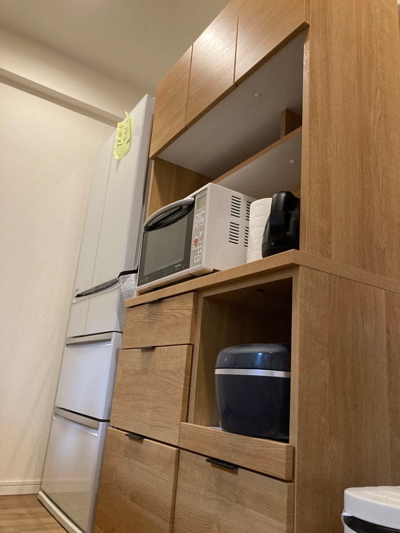 【美品】ニトリ キッチンボード エトナ90 食器棚 幅90cm ライトブラウン