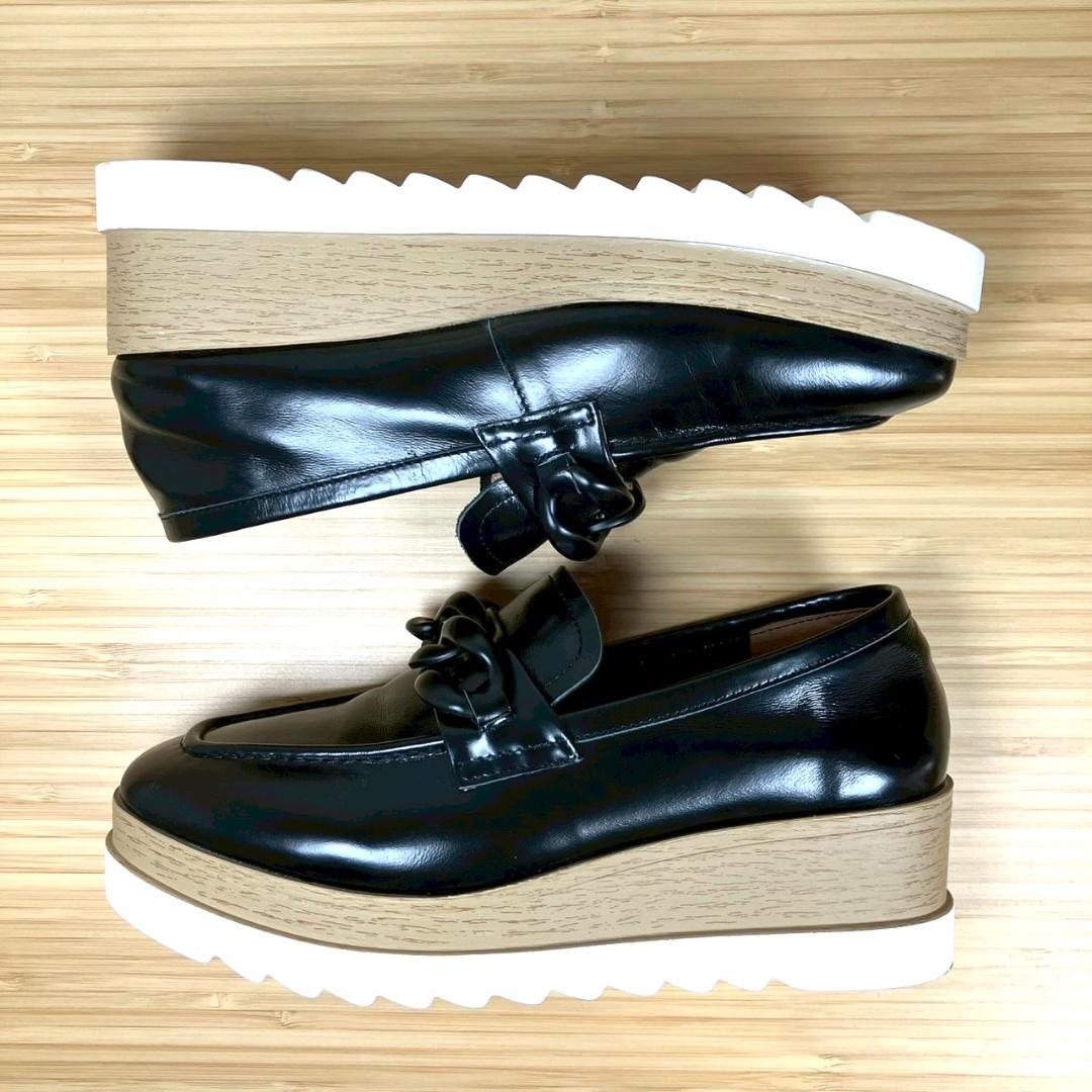 【美品】STACCATO ジリアンモードプラットフォーム ローファー 黒 23