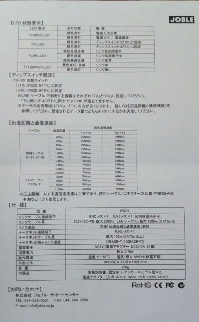 ジョブル　ip　長距離　伝送器