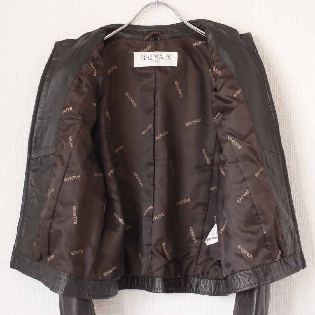 【極美品】BALMAIN シワ加工ラムレザージャケット Lサイズ ブラウン