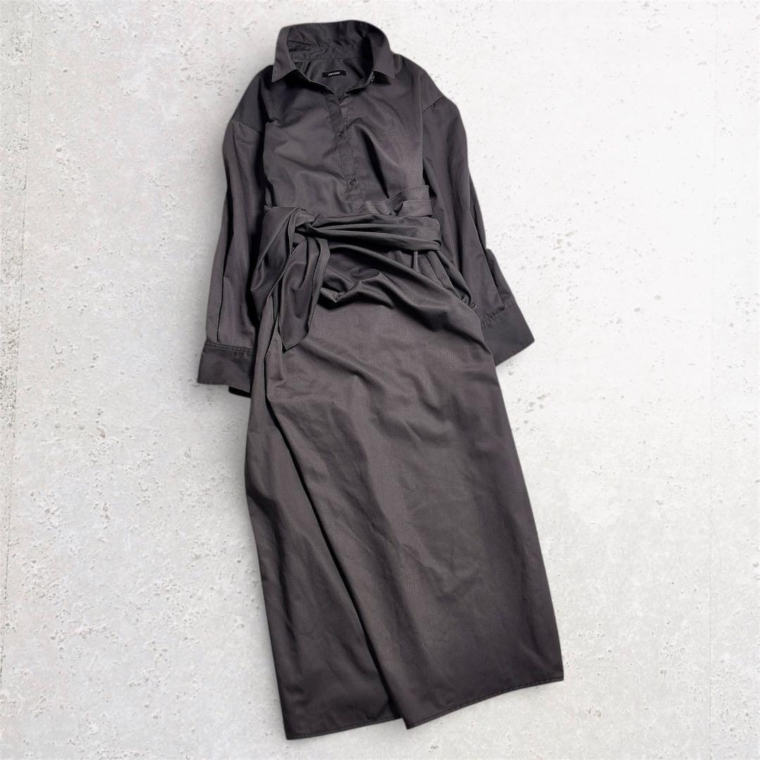 アニュアンス 洗える✨️ラップストレートシャツワンピース ダークブラウン