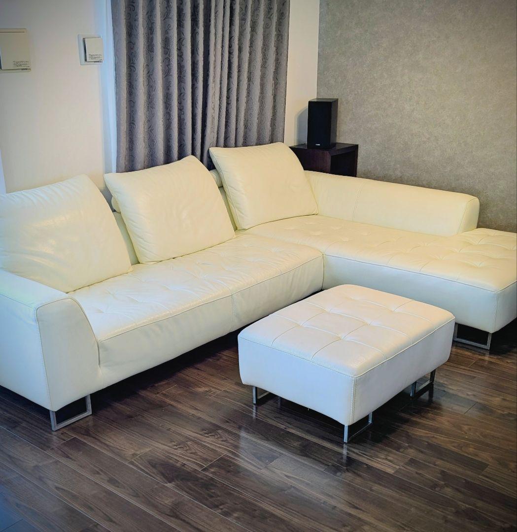 ホワイトレザー コーナーソファ セット