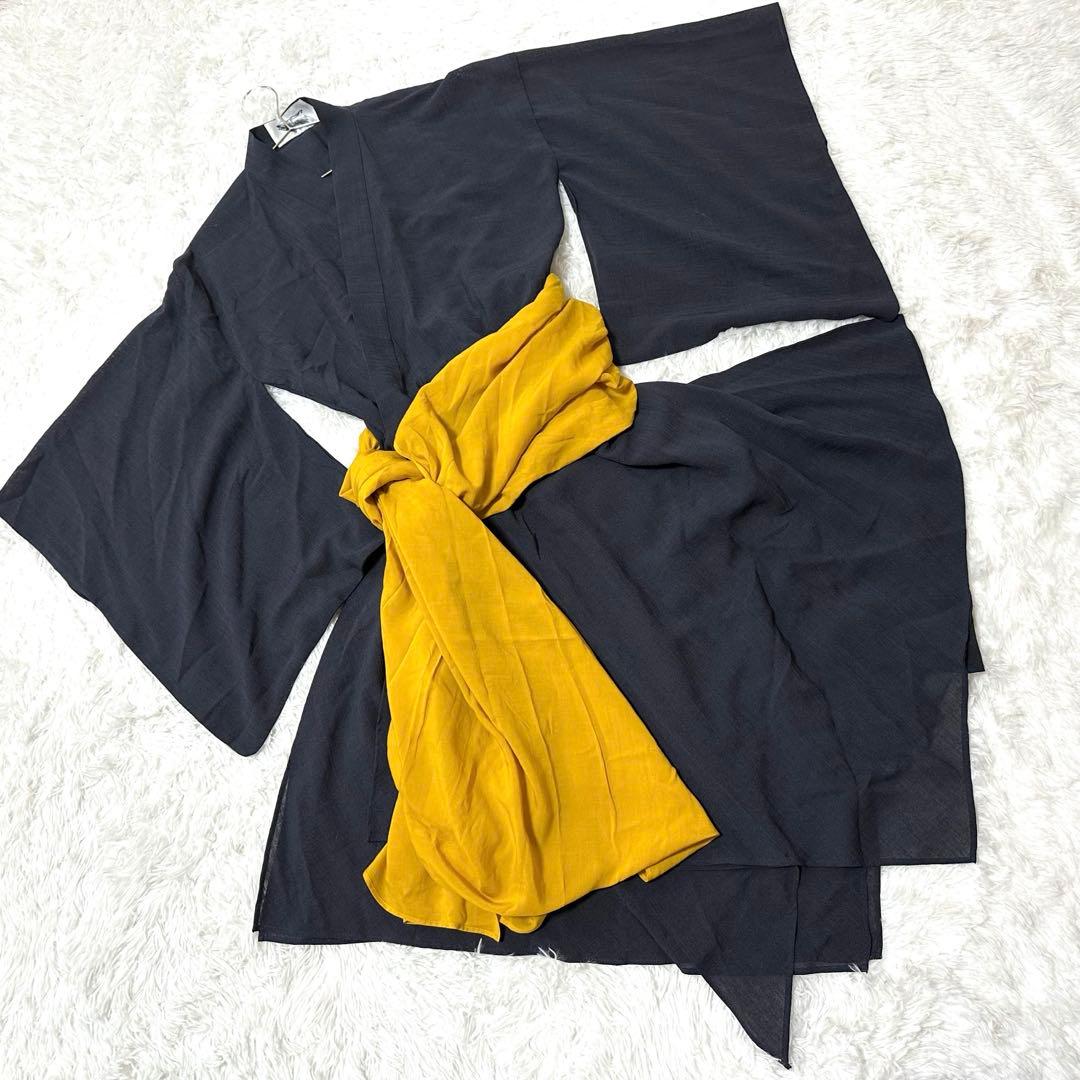 ハザマ 揺方 2018ss 帯 ブラック イエロー トリアセテート 黒 無地