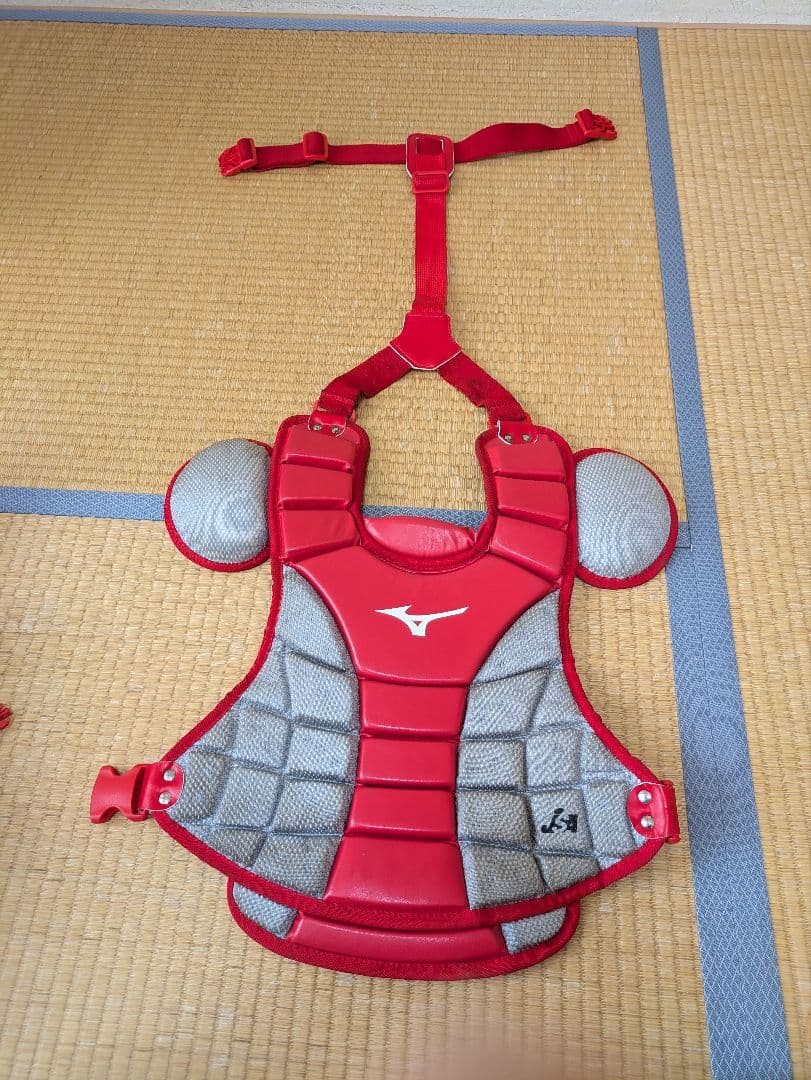【T−5★】ミズノ　ソフトボールキャッチー防具セット（レッド）