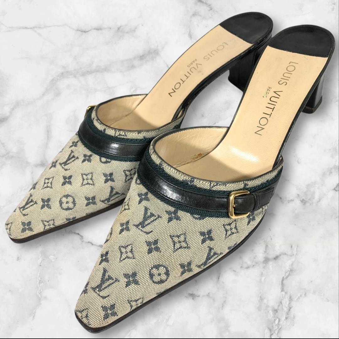 ルイヴィトン 靴 24.5cm モノグラムミニ ミュール パンプス サンダル