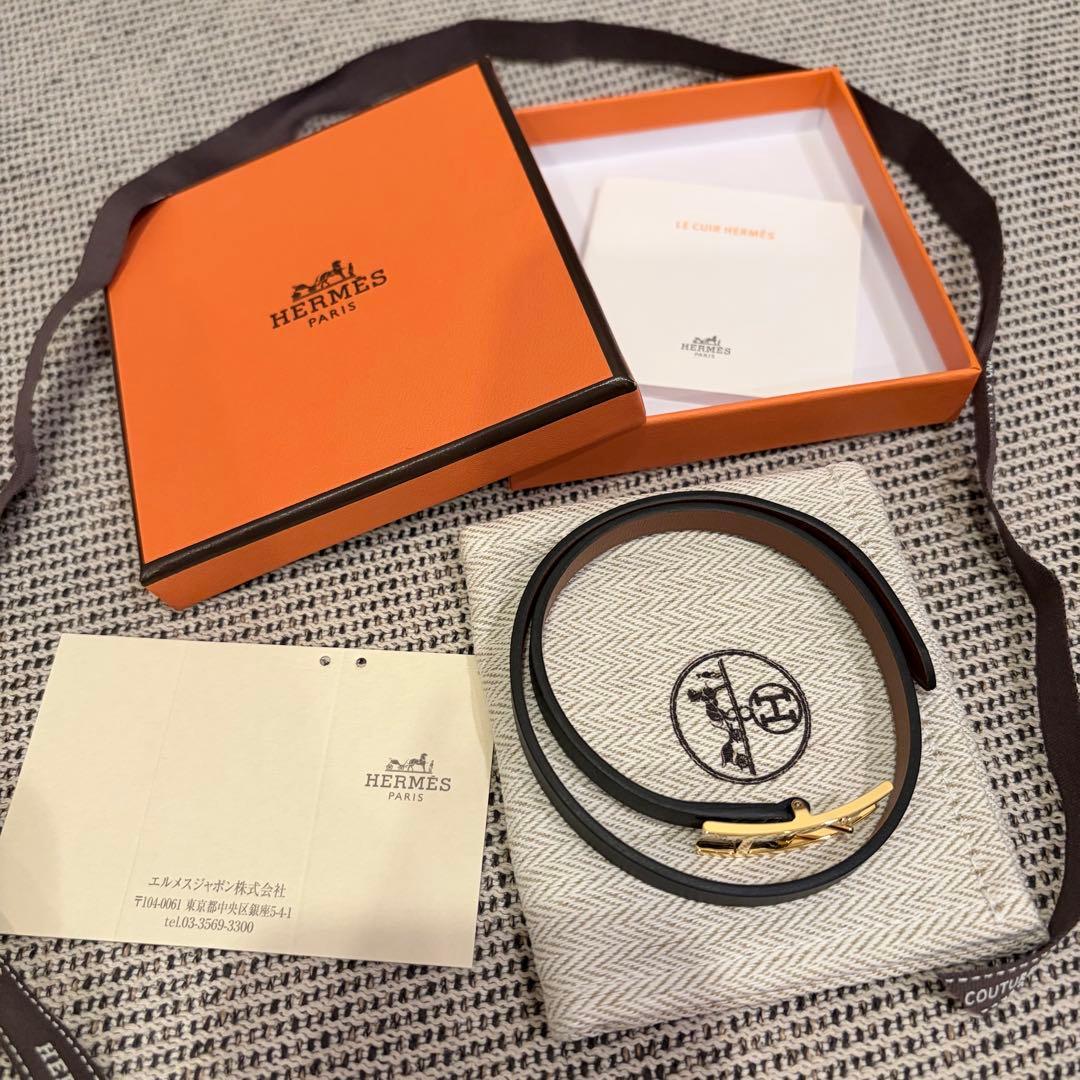 極美品エルメスHERMES レザーブレスレット マットゴールドバックル