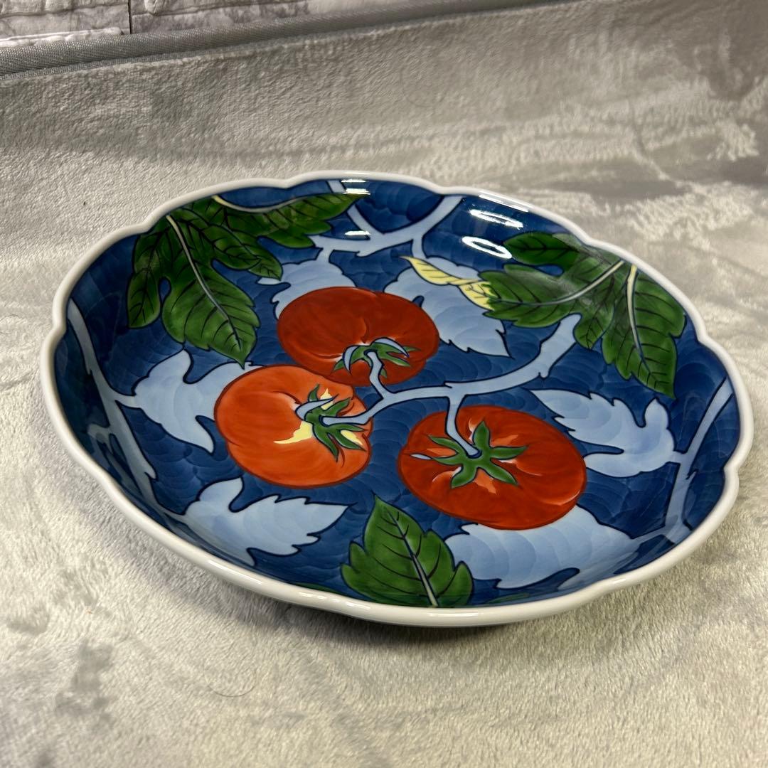 【希少•美品】源右衛門窯 染錦蕃茄文 大皿 26cm トマト柄 深皿 有田焼