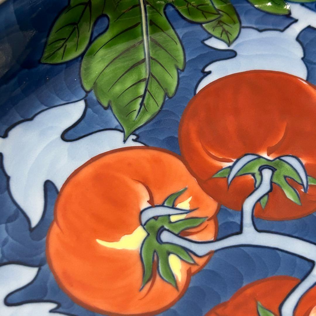 【希少•美品】源右衛門窯 染錦蕃茄文 大皿 26cm トマト柄 深皿 有田焼