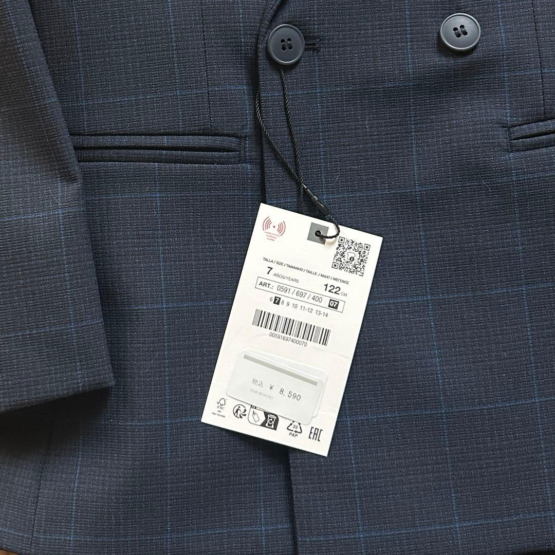 新品タグ付き【ZARA】チェックスーツ　上下+長袖シャツ ネイビー 122㎝