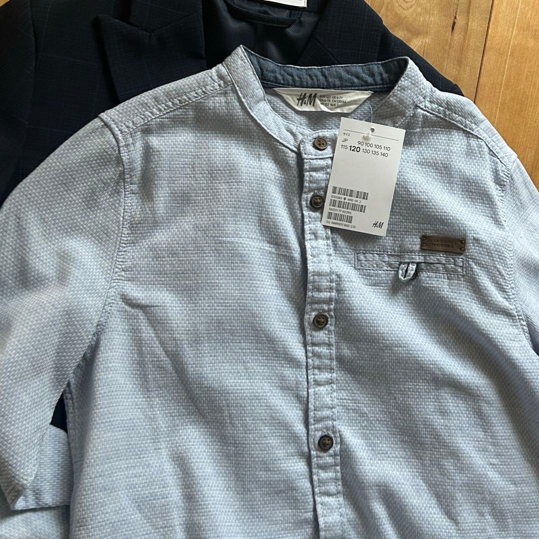 新品タグ付き【ZARA】チェックスーツ　上下+長袖シャツ ネイビー 122㎝
