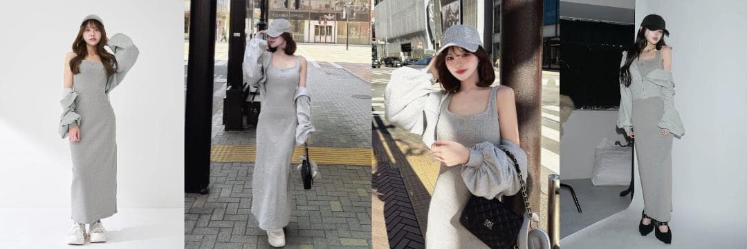 ダーリッチ darich シェイプリブカットロングワンピース グレー FS