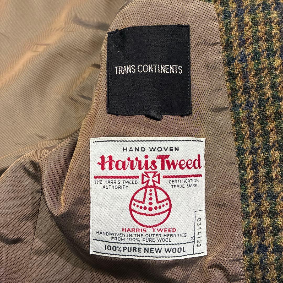 【美品】トランスコンチネンツ ハリスツイード テーラードジャケット ブラウン M